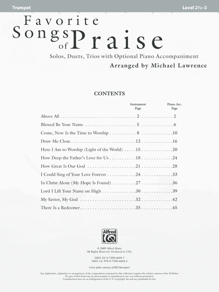 Favorite Songs of Praise (Solo-Duet-Trio with Optional Piano) by Michael Lawrence Trumpet - Sheet Music