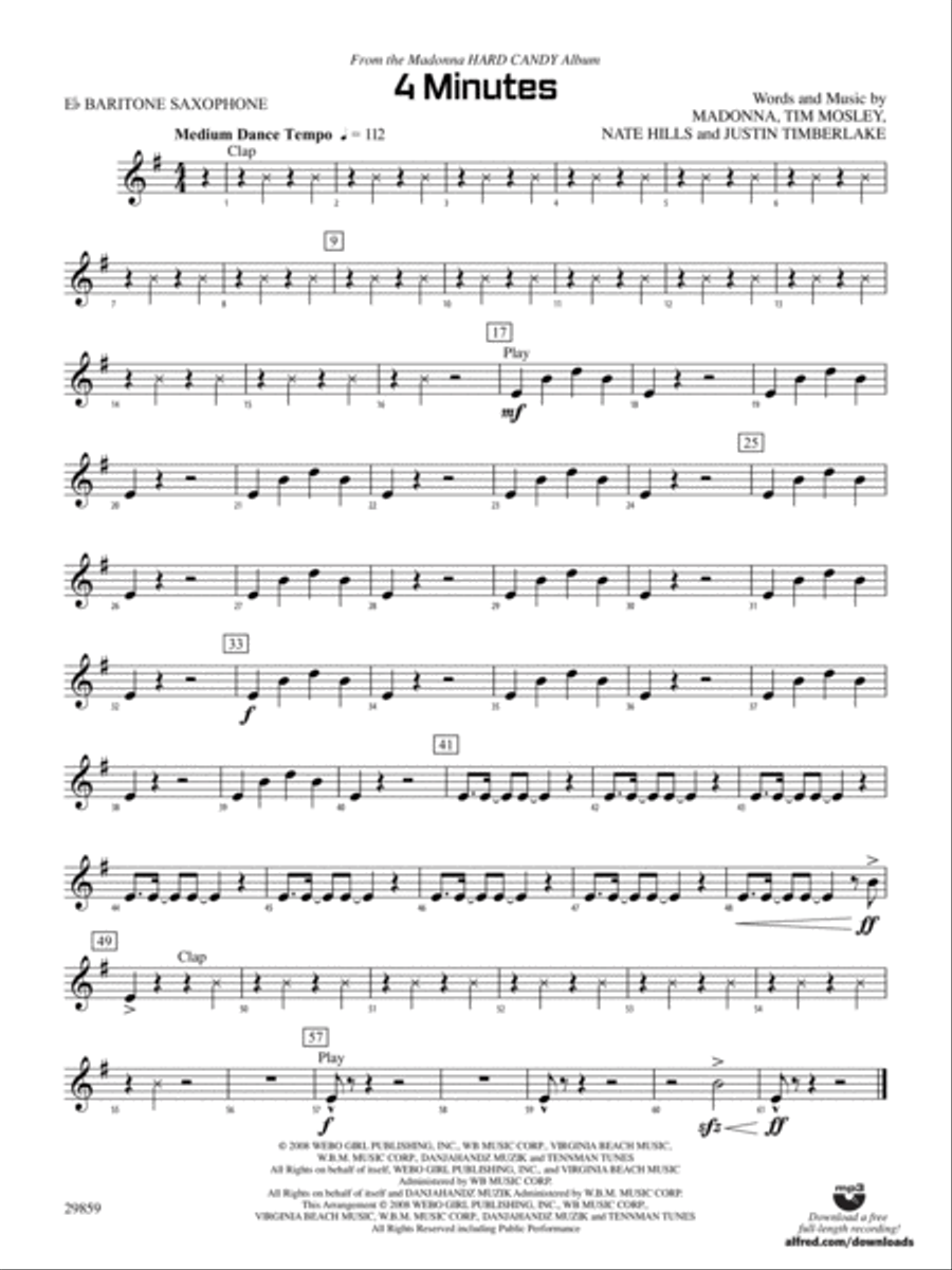 4 Minutes: E-flat Baritone Saxophone Concert Band scores gallery preview page 1