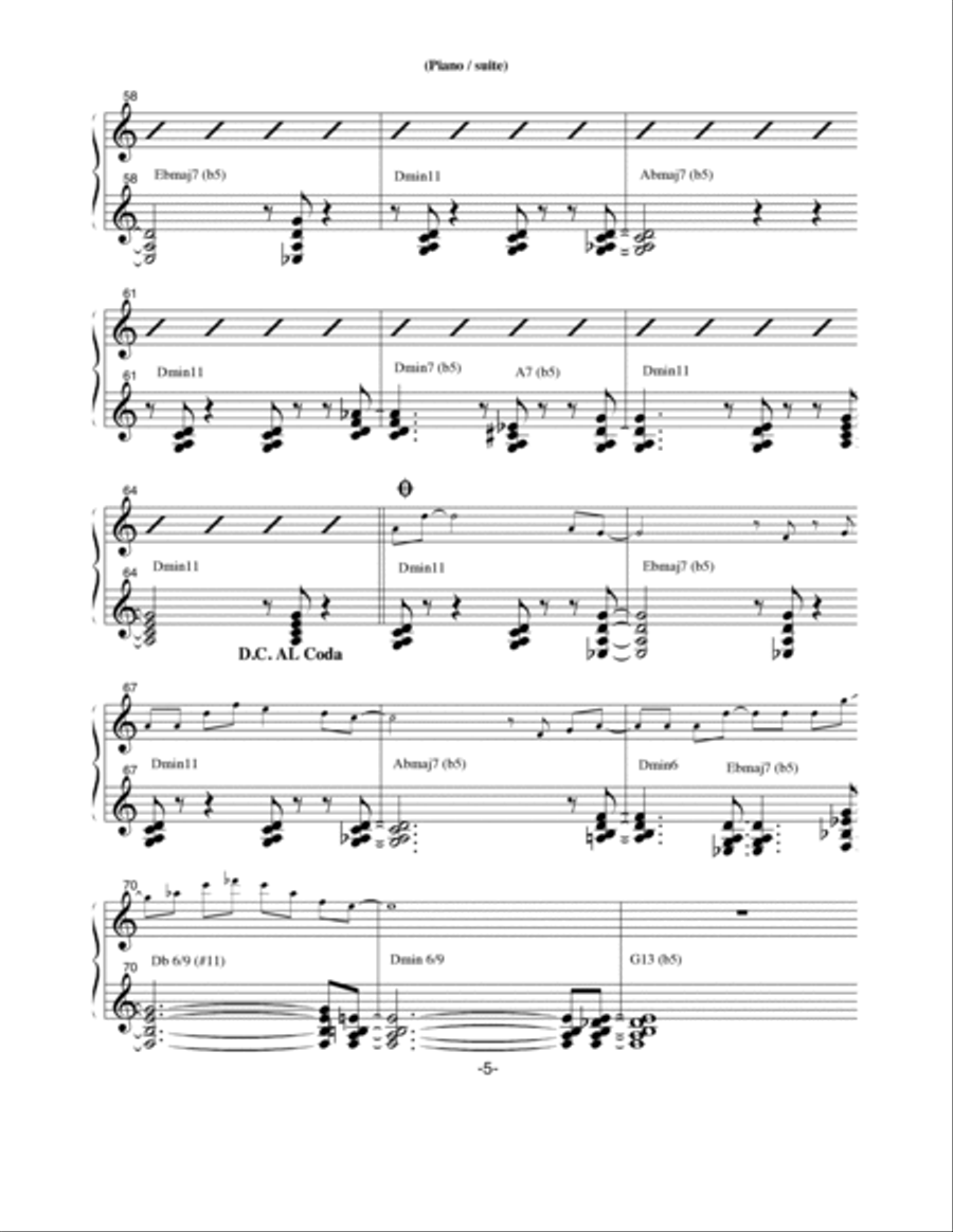 Jazz à Nous / Pour quatuor de Saxophones, guitare, Contrebasse et Batterie - Score Only Jazz Ensemble scores gallery preview page 5