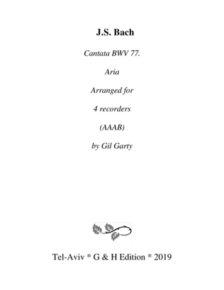 Book cover for Aria: Mein Gott, ich liebe dich von Herzen from Cantata BWV 77 (arrangement for recorders)