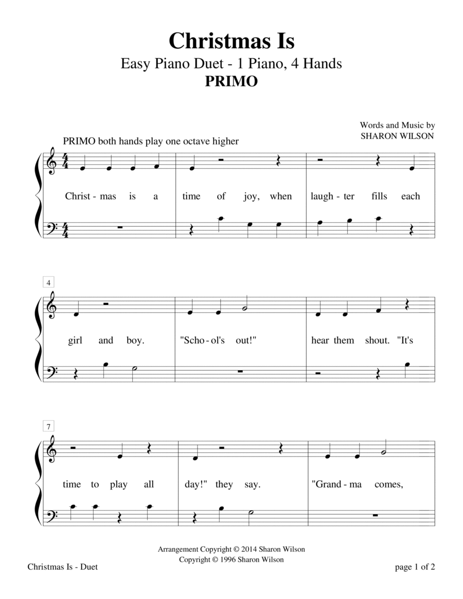 Christmas Is (Easy Piano Duet, 1 Piano, 4-Hands) Easy Piano scores gallery preview page 1