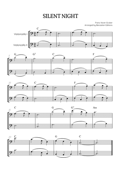 Silent Night for cello duet • easy Christmas song sheet music (w/ chords) image number null