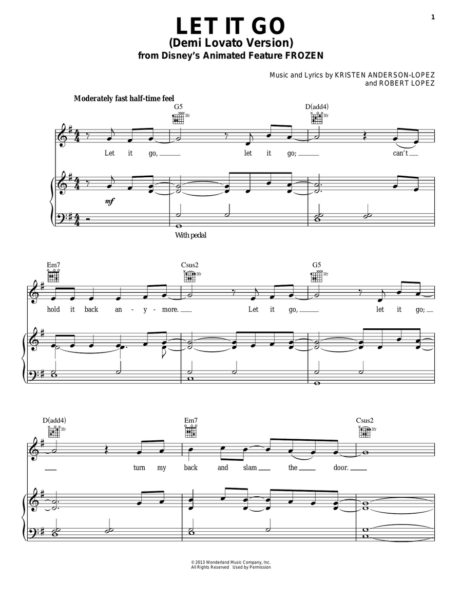 Let It Go (Demi Lovato version) Guitar scores gallery preview page 1