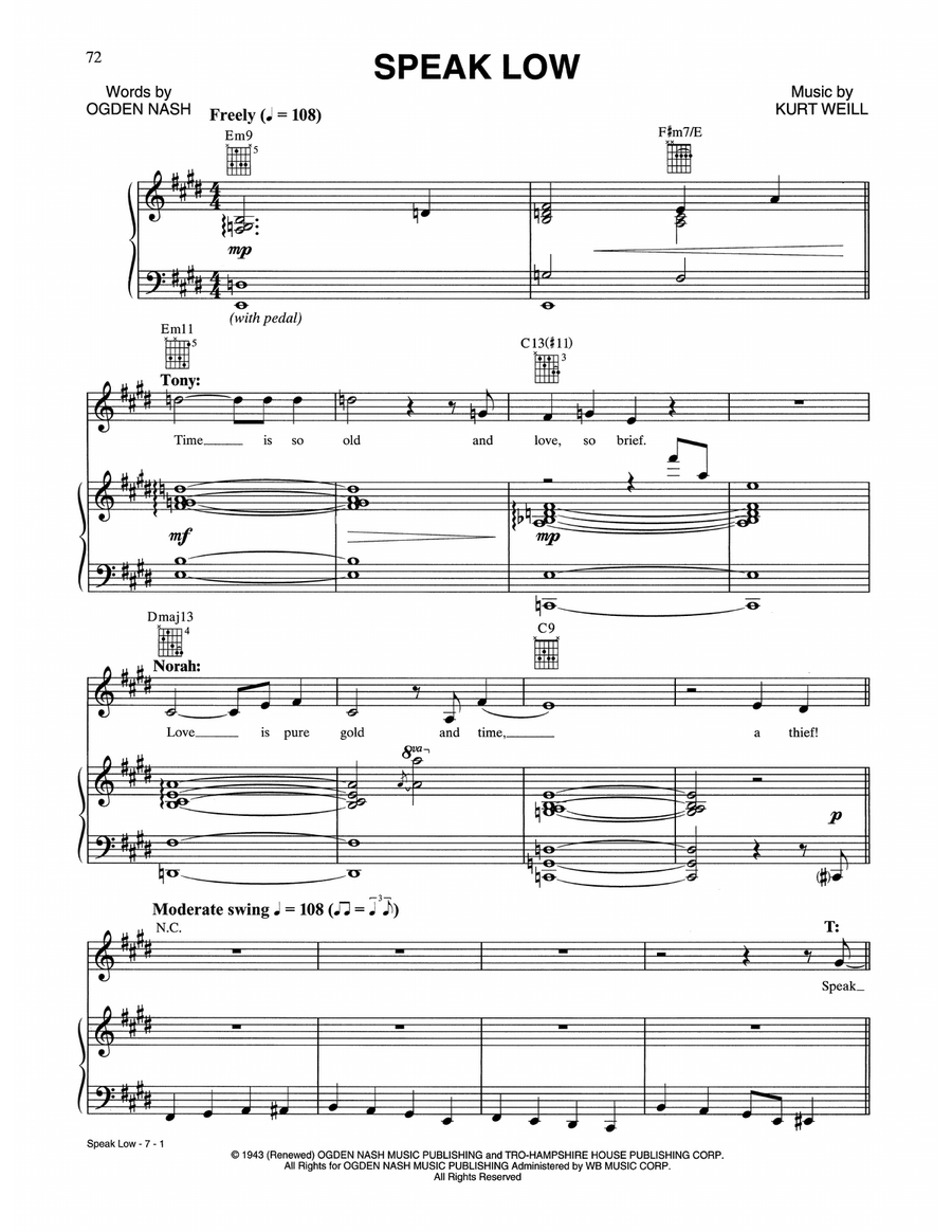 Speak Low Piano, Vocal, Guitar scores gallery preview page 1