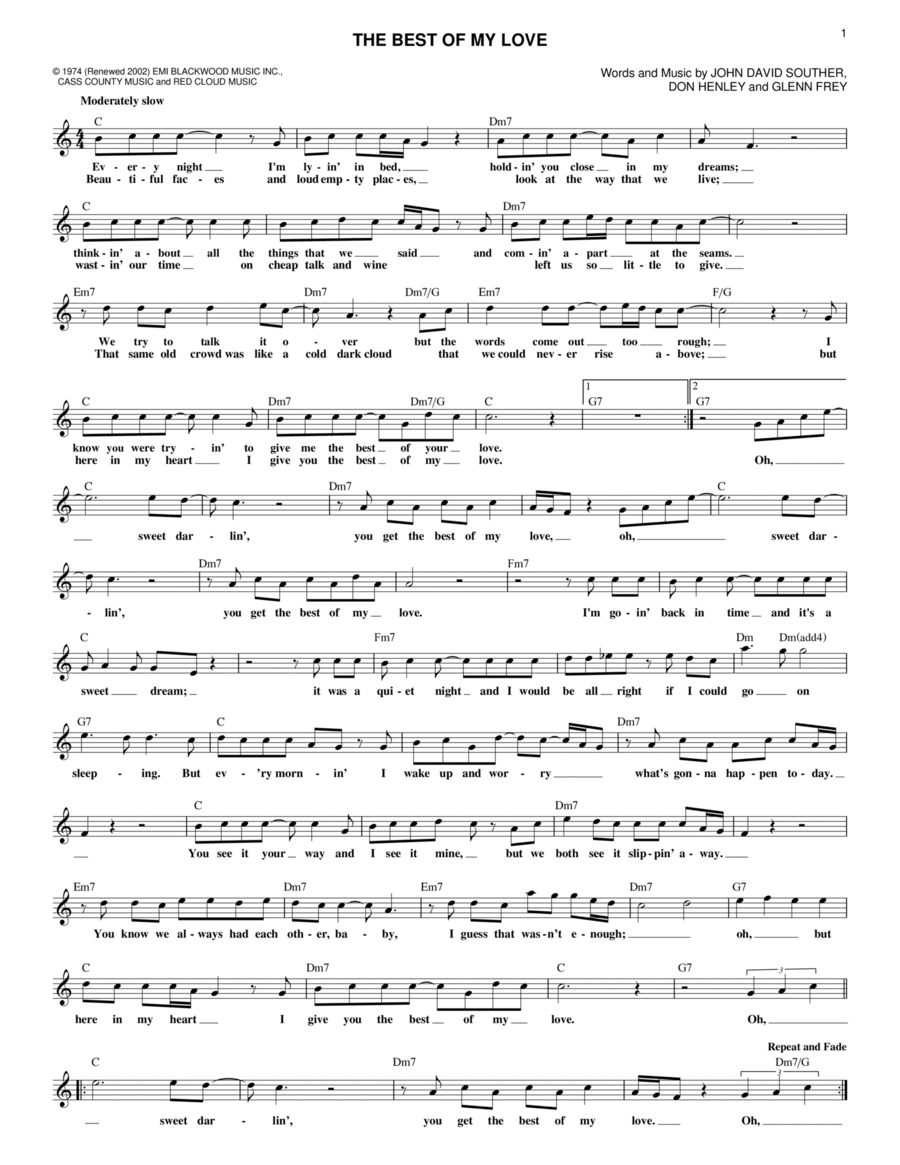 Best Of My Love Piano scores gallery preview page 1