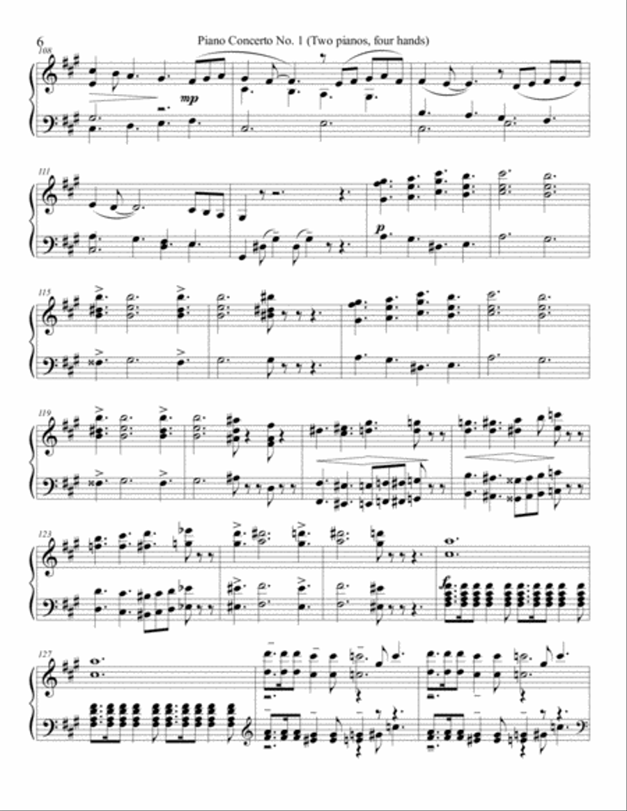 (Four hand arrangement) Piano Concerto No. I; Piano 2, Mov I Piano Solo scores gallery preview page 6