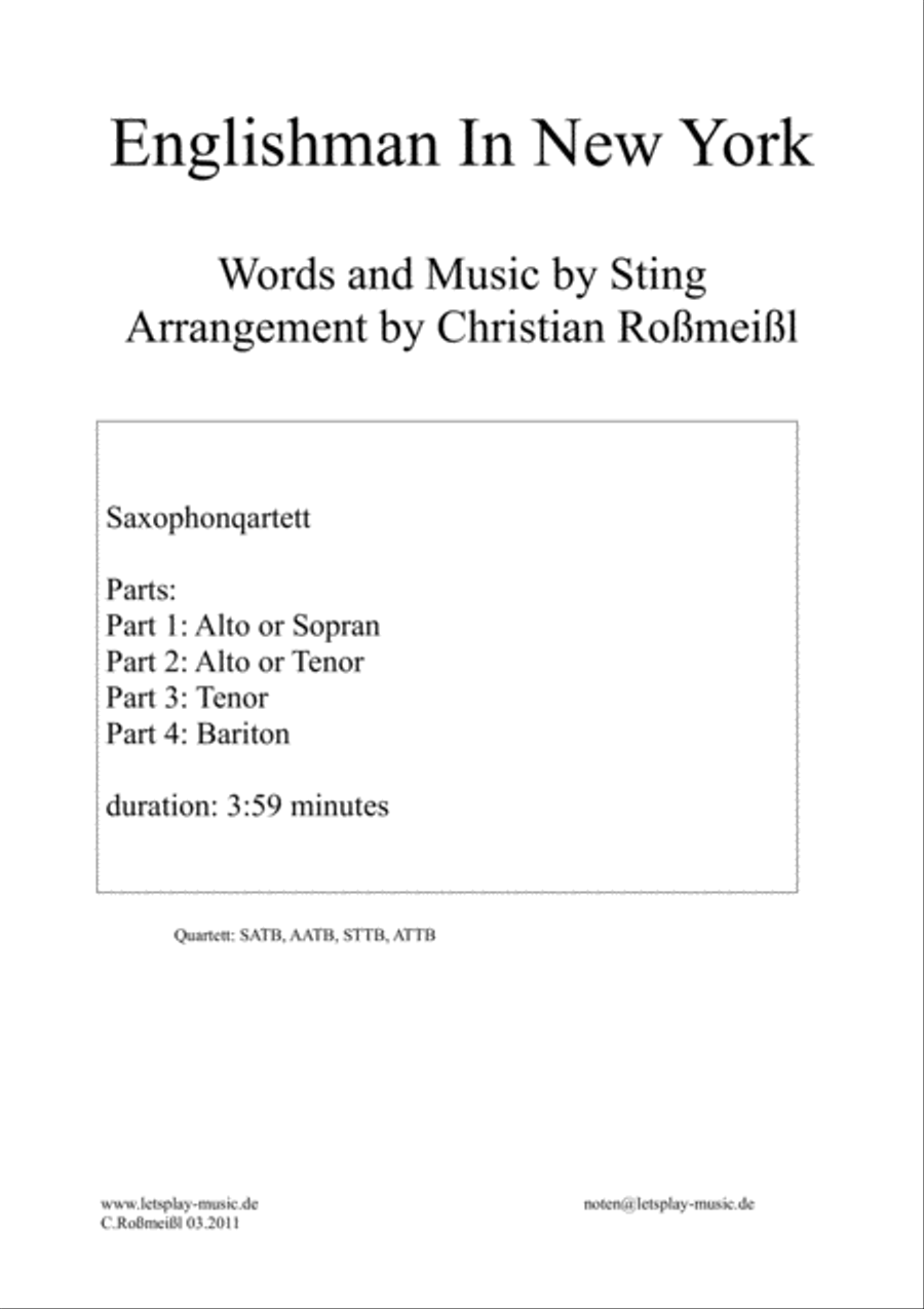Englishman In New York Woodwind Quartet scores gallery preview page 1