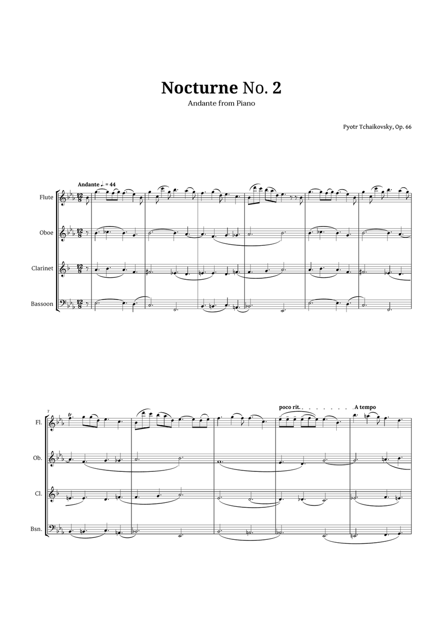 Nocturne by Chopin for Woodwind Quartet Woodwind Quartet scores gallery preview page 1