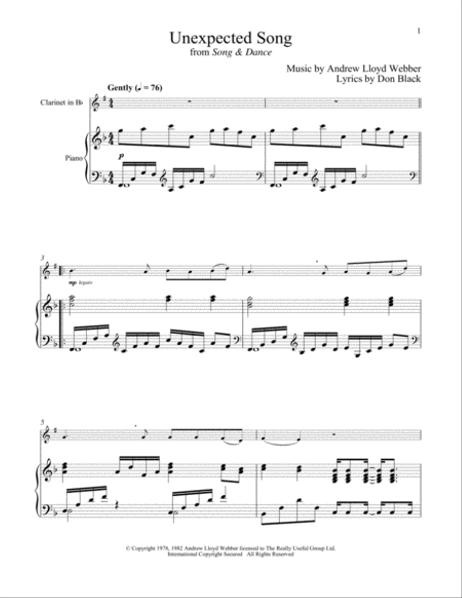Unexpected Song (from Song & Dance) Clarinet Solo scores gallery preview page 1
