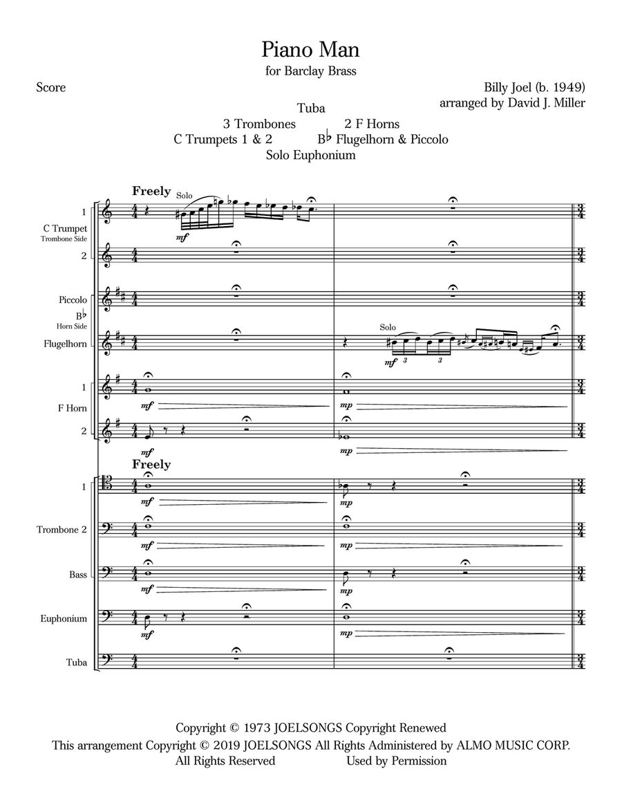 Piano Man Brass Ensemble scores gallery preview page 1