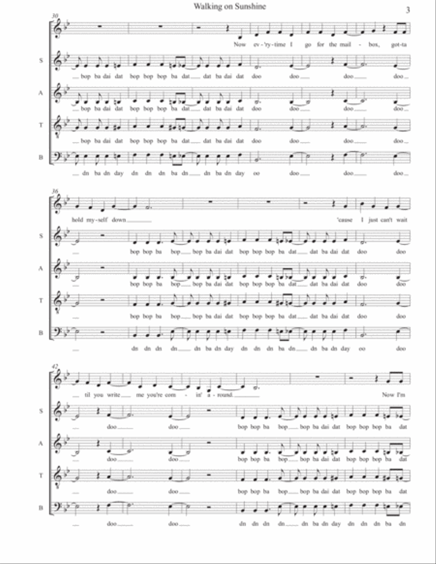 Walking On Sunshine 4-Part scores gallery preview page 3