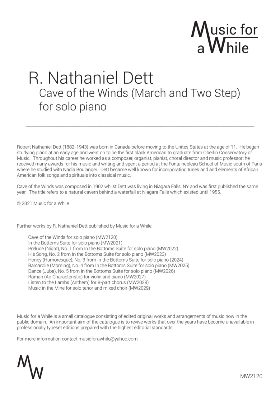 R. Nathaniel Dett - Cave of the Winds for solo piano Piano Solo scores gallery preview page 1