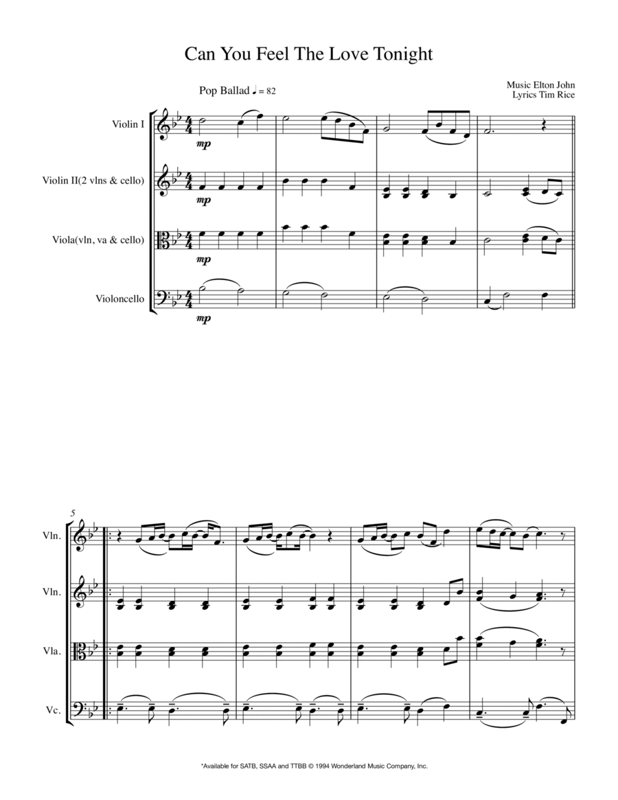 Can You Feel The Love Tonight String Trio scores gallery preview page 1