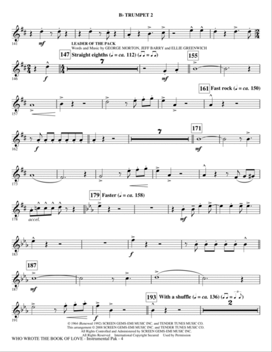 Who Wrote The Book Of Love? (Choral Medley) - Trumpet 2 Choir scores gallery preview page 4