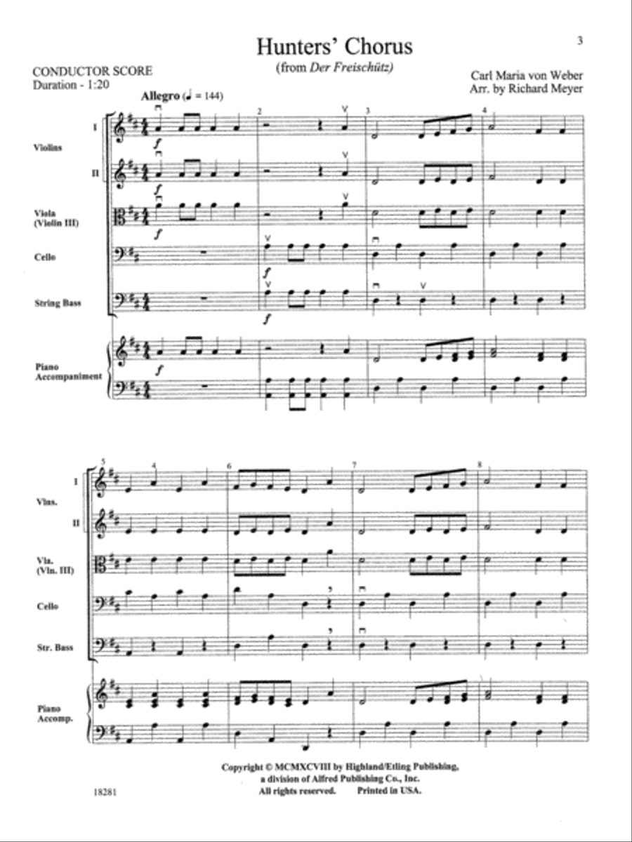 Hunters' Chorus from Der Freischutz: Score Choir scores gallery preview page 1