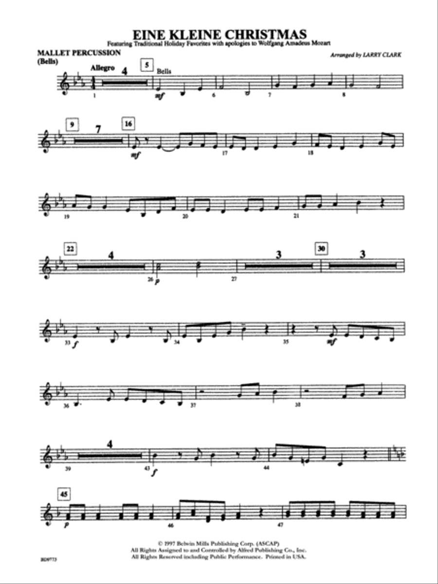 Eine Kleine Christmas (featuring Traditional Holiday Favorites (with apologies to Wolfgang Amadeus Mozart)): Mallets Concert Band scores gallery preview page 1