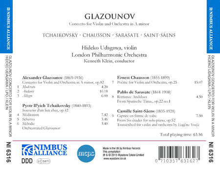 Chausson, Glazounov, Saint Saens, Sarasate & Tchaikovsky: Music for Violin & Orchestra