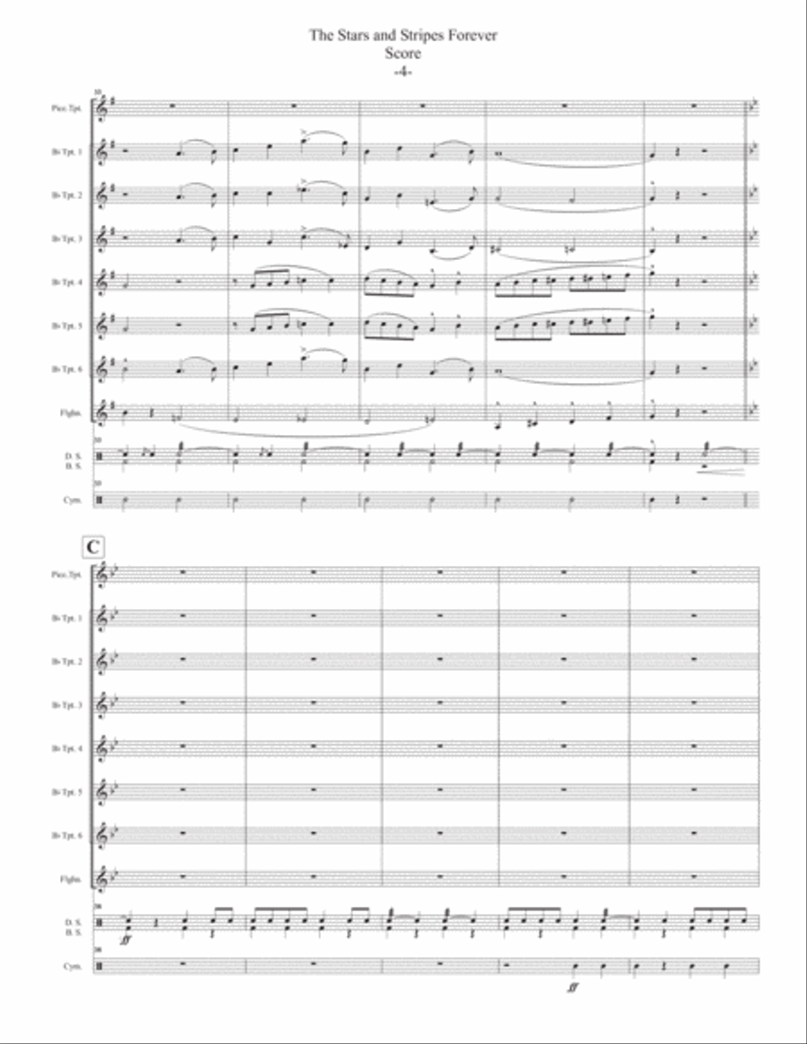 The Stars and Stripes Forever for Trumpet Ensemble with Drums Trumpet Duet scores gallery preview page 5