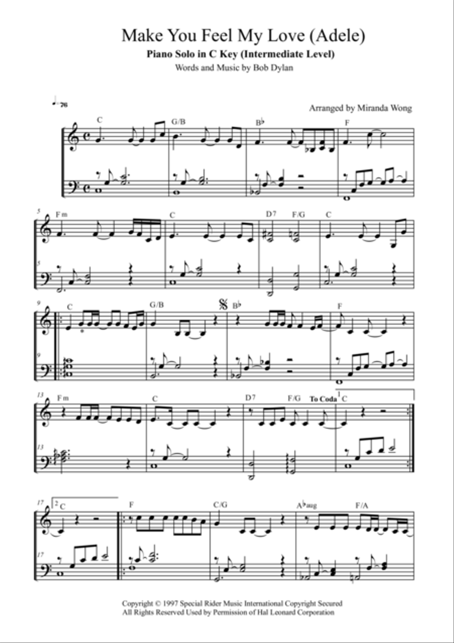 Make You Feel My Love Piano Solo scores gallery preview page 1