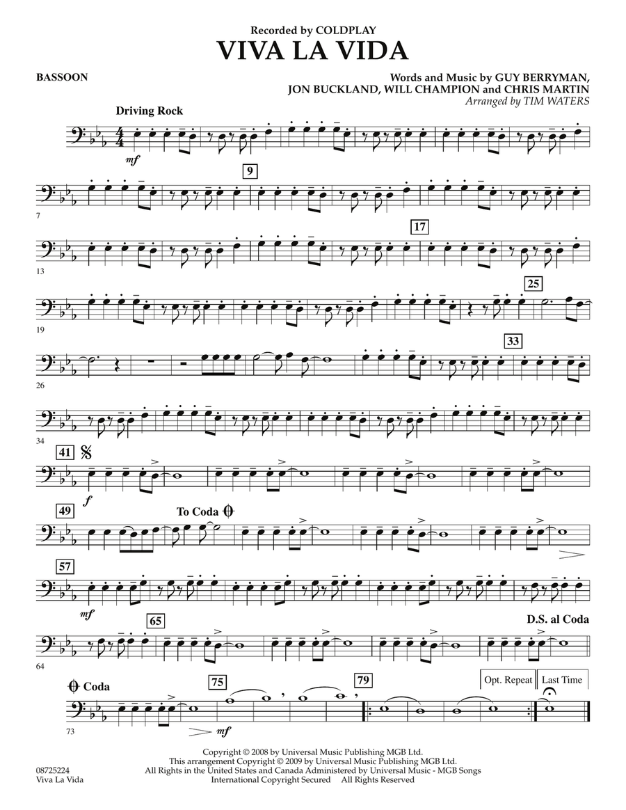 Viva La Vida - Bassoon Concert Band scores gallery preview page 1