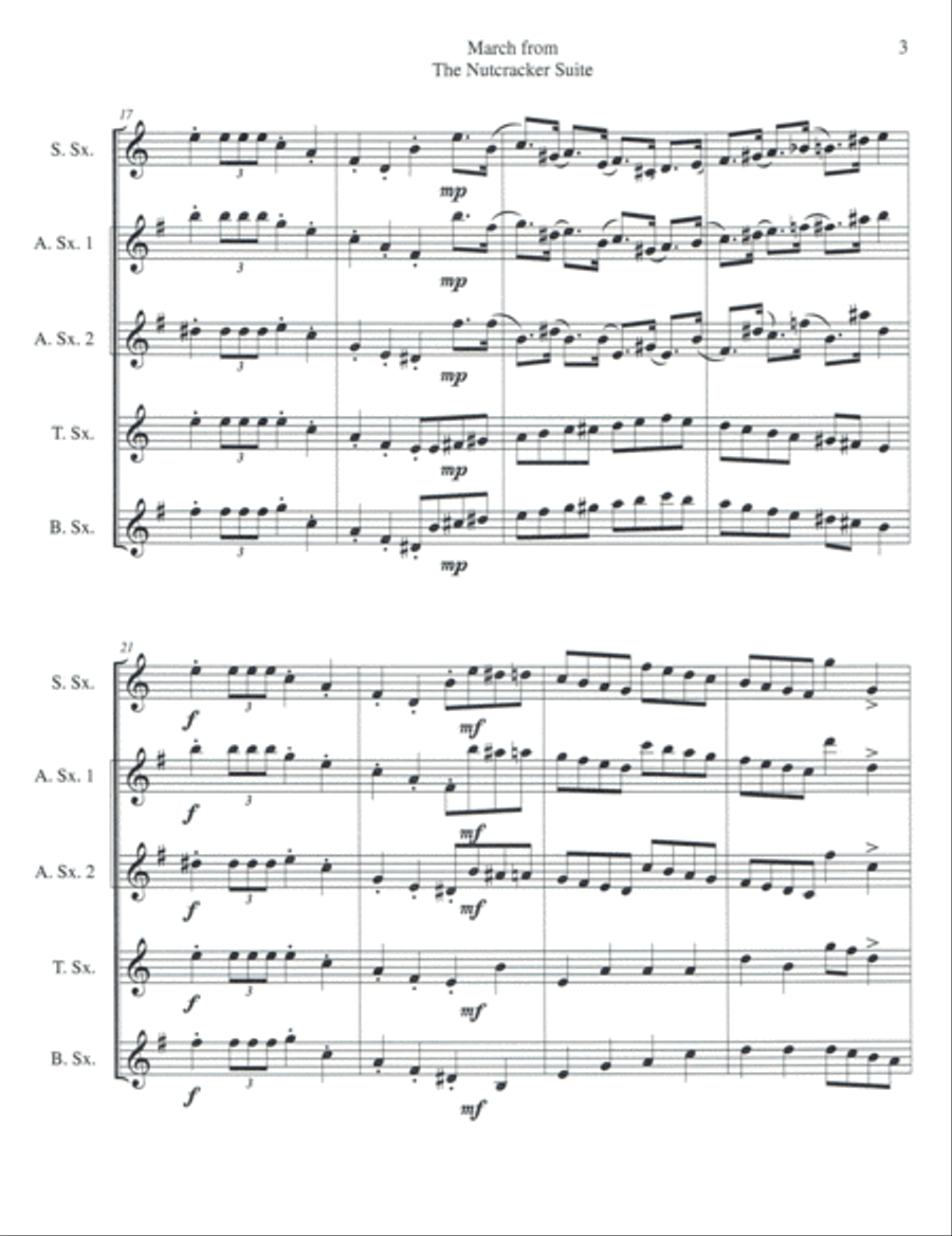 March from The Nutcracker Suite for Saxophone Quartet (SATB or AATB) Saxophone Quartet scores gallery preview page 4