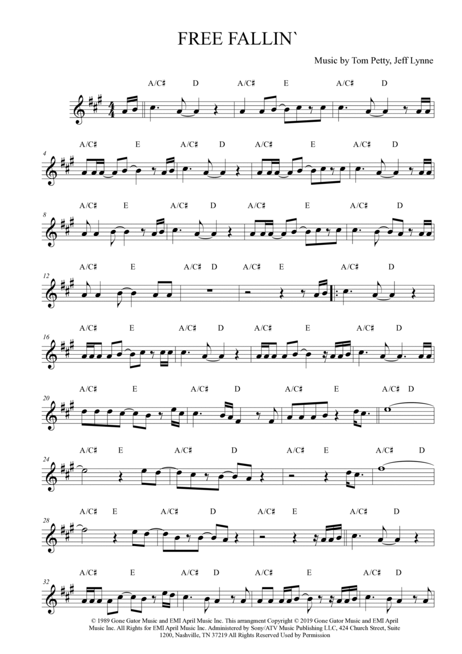 Free Fallin' Easy Piano scores gallery preview page 1