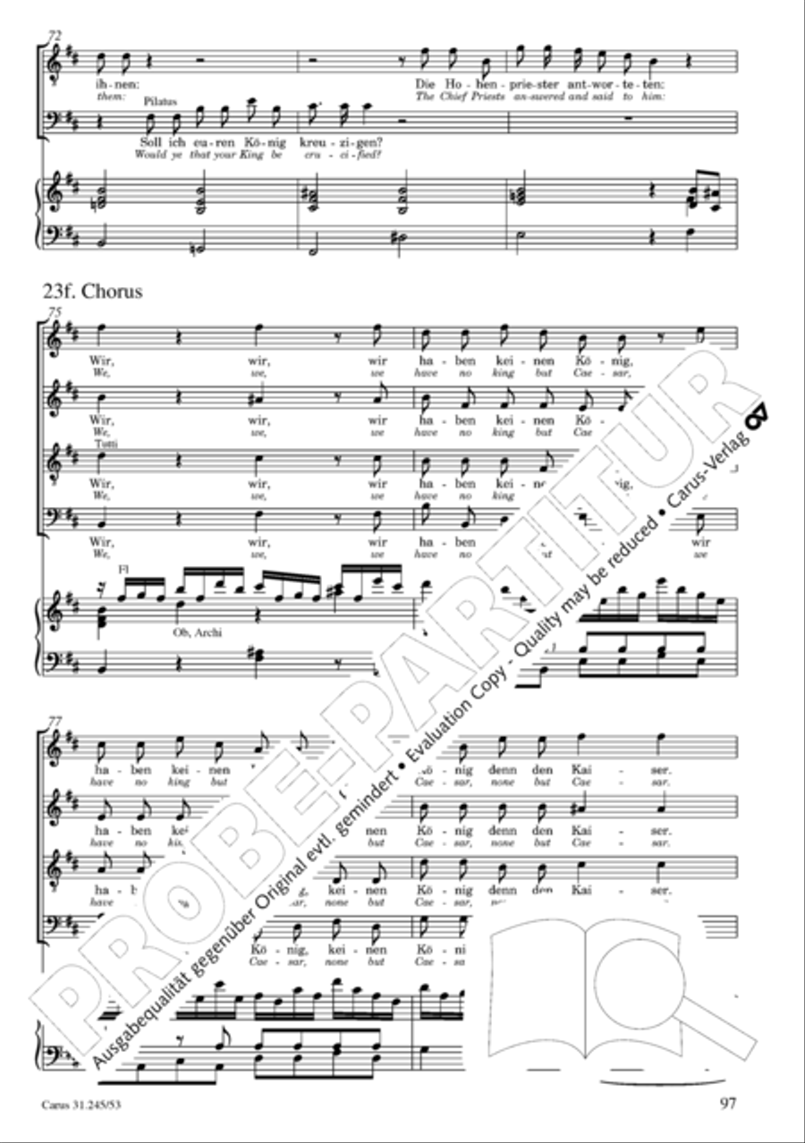 St. John Passion (Johannes-Passion) 4-Part scores gallery preview page 98