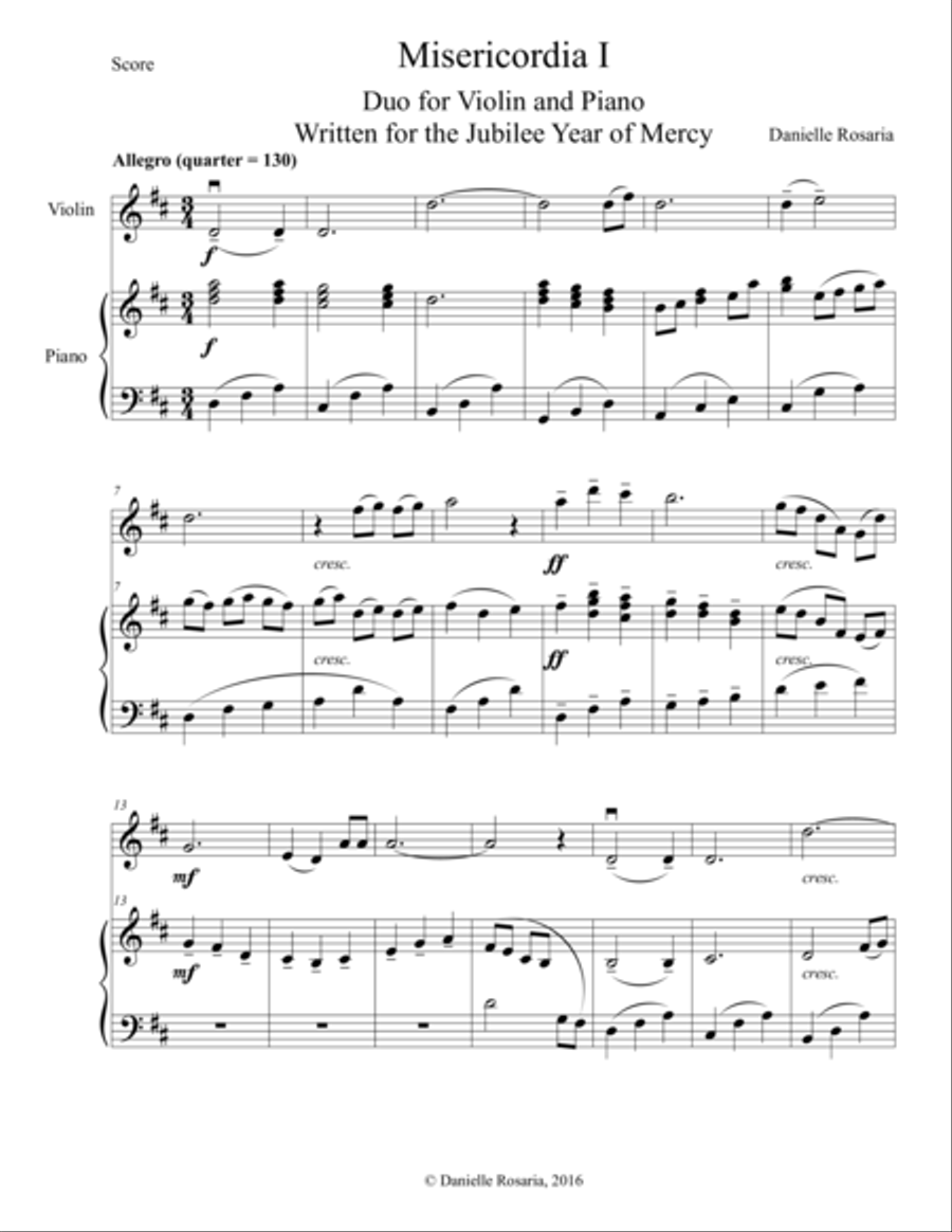Misericordia I: Duo for Violin and Piano Violin scores gallery preview page 1