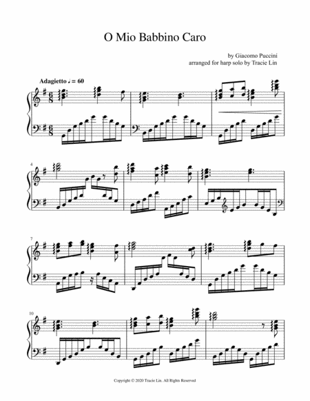 O Mio Babbino Caro by Puccini - Harp Solo