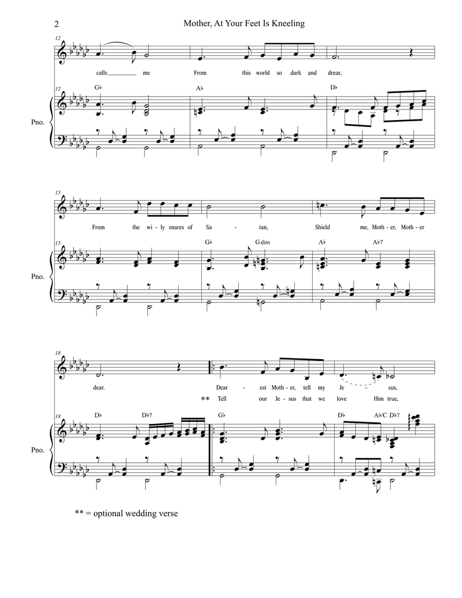 Mother At Your Feet Is Kneeling Unison Choir scores gallery preview page 2