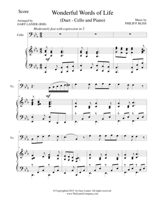 WONDERFUL WORDS OF LIFE (Duet – Cello and Piano/Score and Parts)