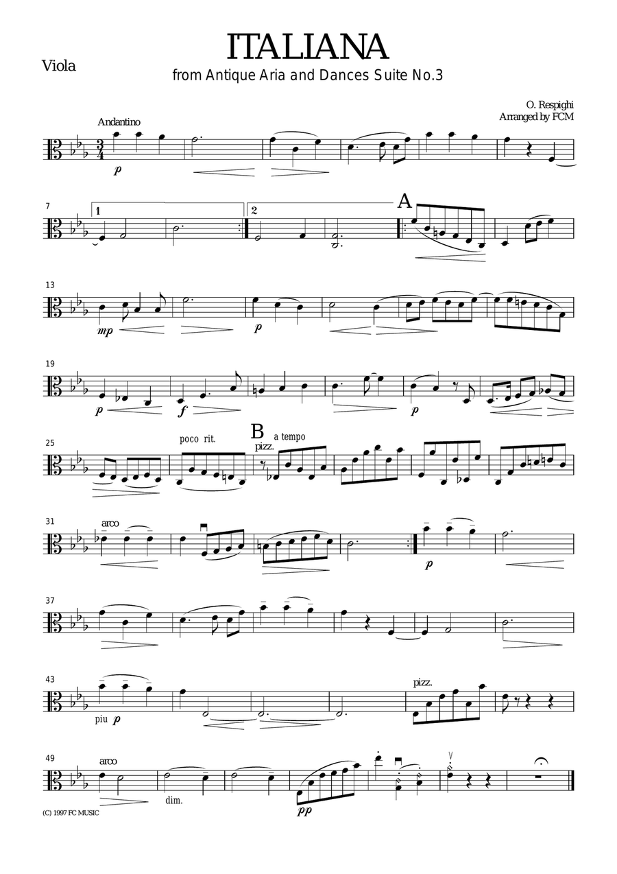 Respighi Italiana from Ancient Airs and Dances Suite No.3, for string quartet, CR001 String Quartet scores gallery preview page 3