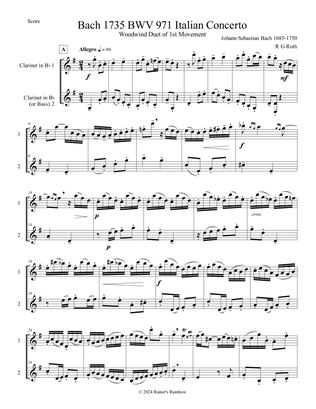 Bach 1735 BWV 971 Italian Concerto Clarinet Duet Parts and Score
