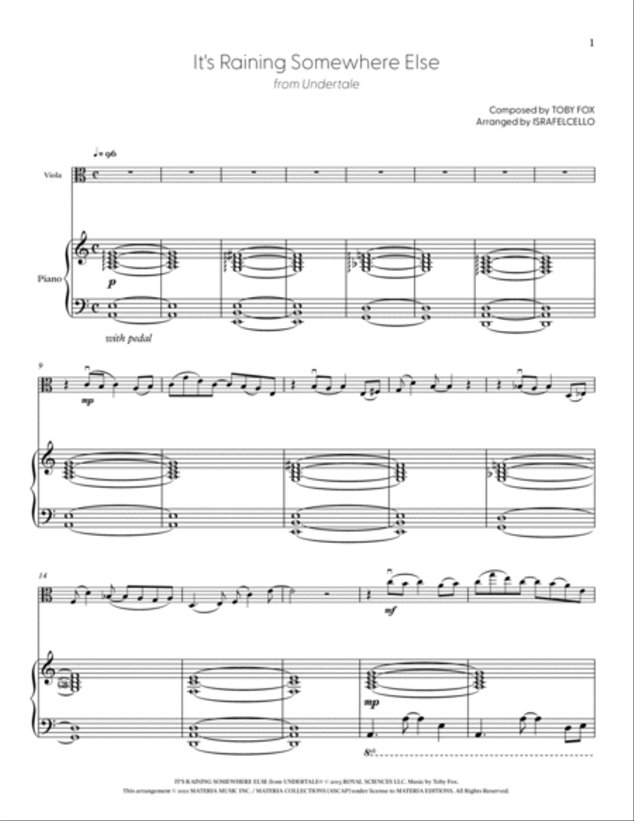 It's Raining Somewhere Else (from UNDERTALE) (for Solo Viola with Piano Accompaniment) Piano Accompaniment scores gallery preview page 2
