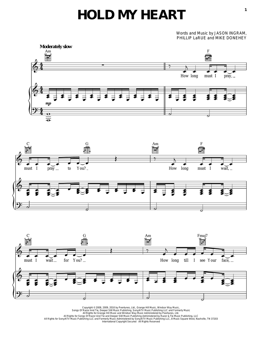 Hold My Heart Piano, Vocal, Guitar scores gallery preview page 1