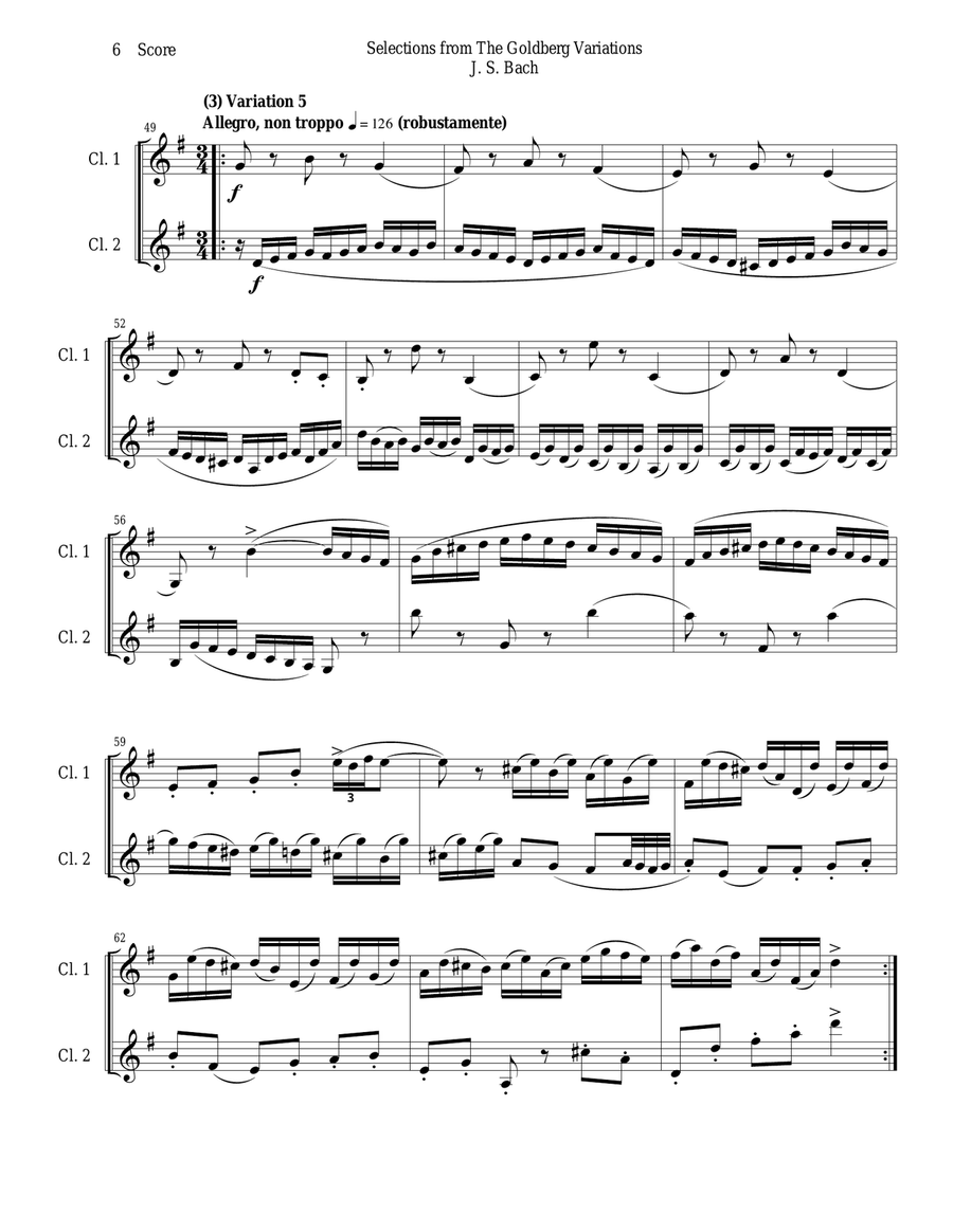 Clarinet Duet - Selections from Bach's Goldberg Variations Clarinet Duet - Selections from Bach's Goldberg Variations Clarinet Duet scores gallery preview page 6