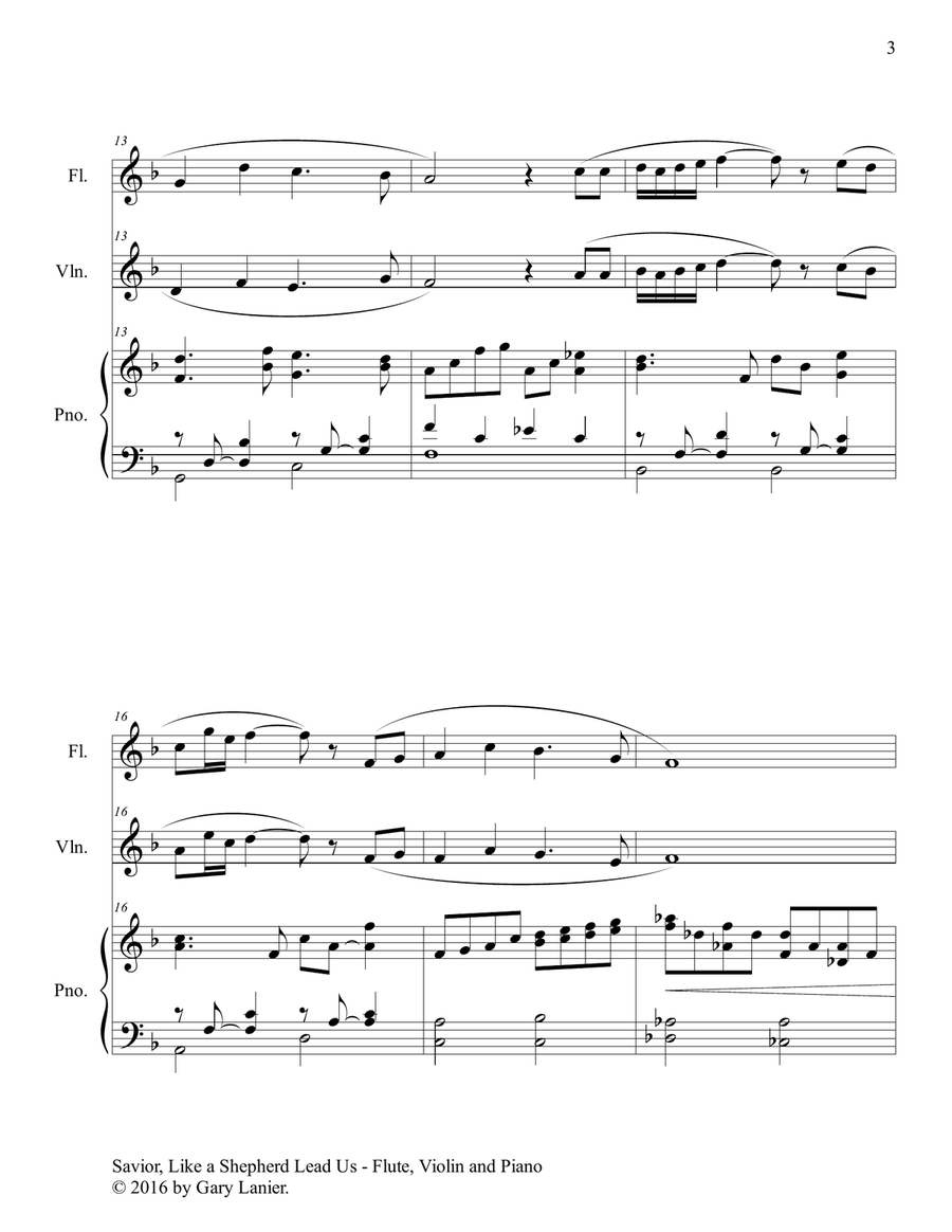SAVIOR, LIKE A SHEPHERD LEAD US (Trio – Flute, Violin & Piano with Parts) Flute scores gallery preview page 4