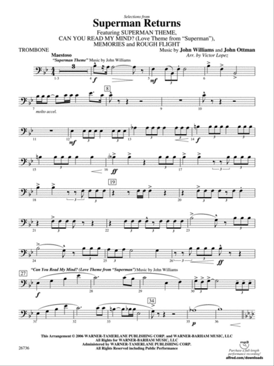 Superman Returns: 1st Trombone Concert Band scores gallery preview page 1