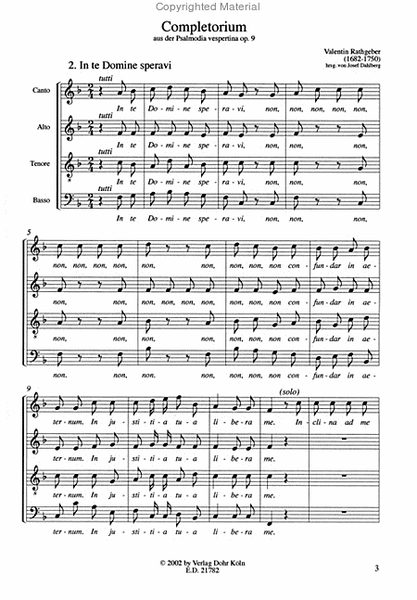In te Domine speravi für Soli, Chor, 2 Violinen und B.c. (aus dem Completorium der Psalmodia vespertina op. 9)