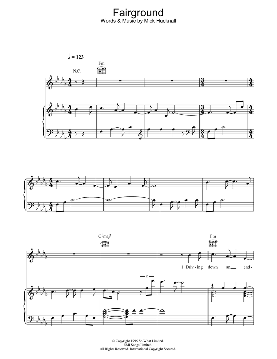Fairground Fairground Piano, Vocal, Guitar scores gallery preview page 1