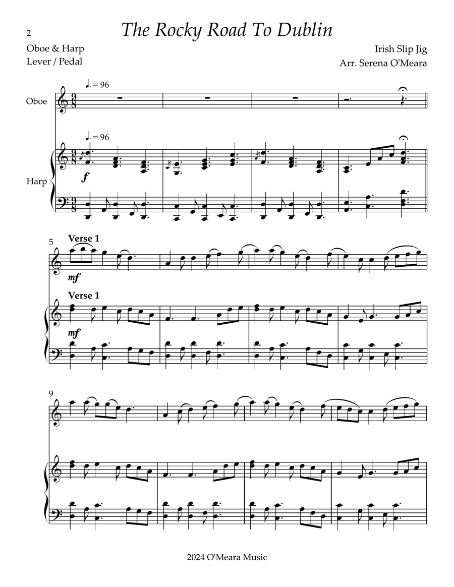 The Rocky Road to Dublin, Duet for Oboe & Harp Oboe scores gallery preview page 2