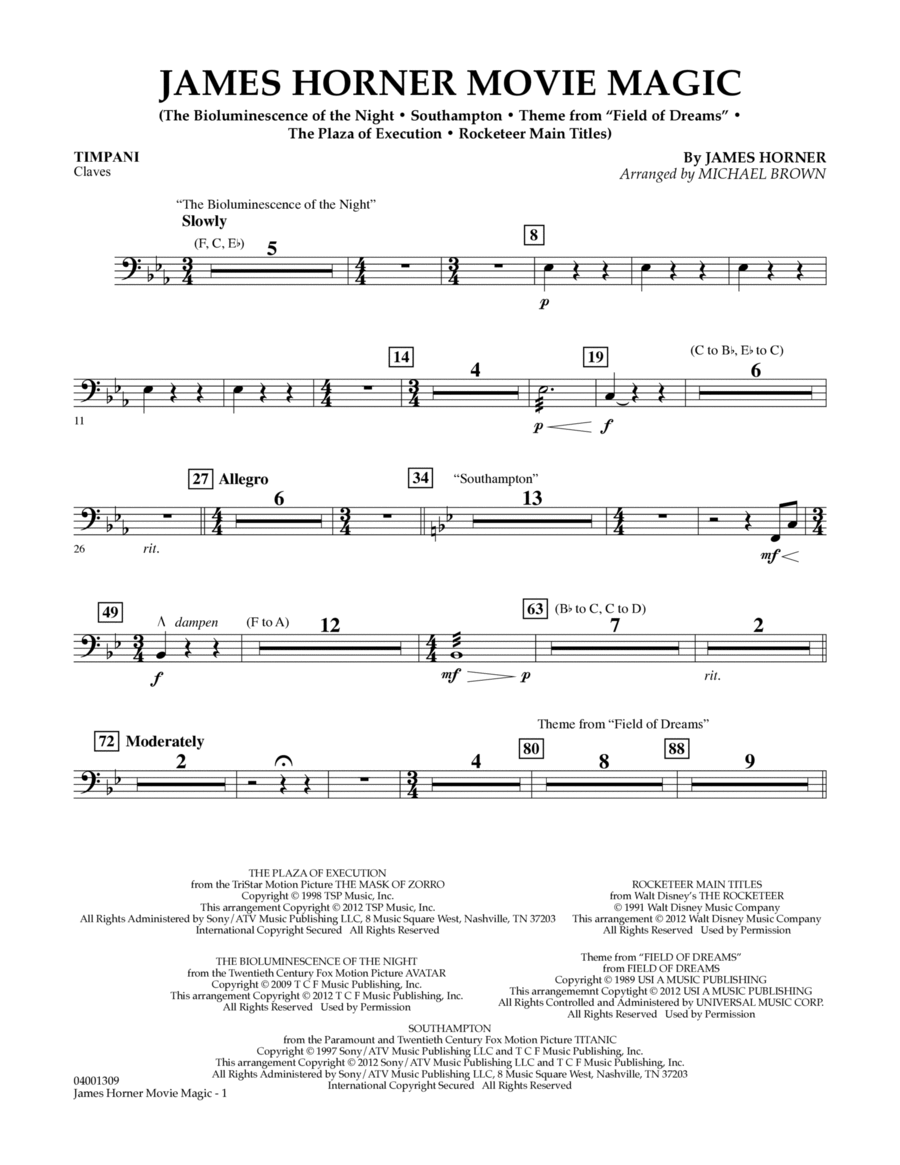 James Horner Movie Magic - Timpani Concert Band scores gallery preview page 1