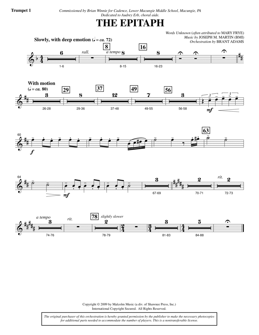 The Epitaph - Bb Trumpet 1 Choir scores gallery preview page 1