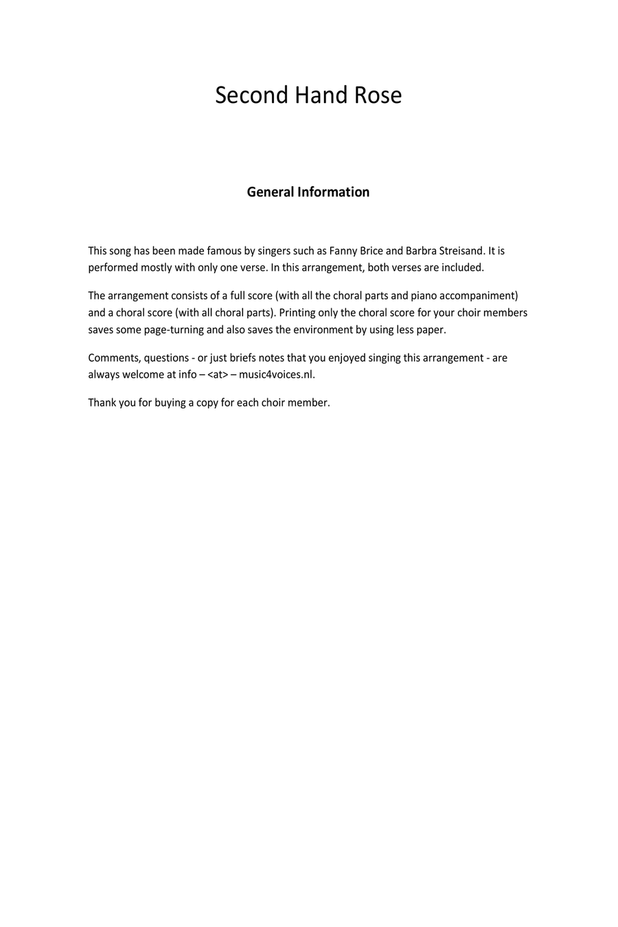 Second Hand Rose SSAA scores gallery preview page 2