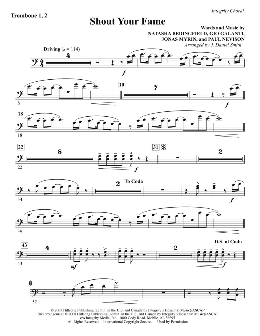 Shout Your Fame - Trombone 1 & 2