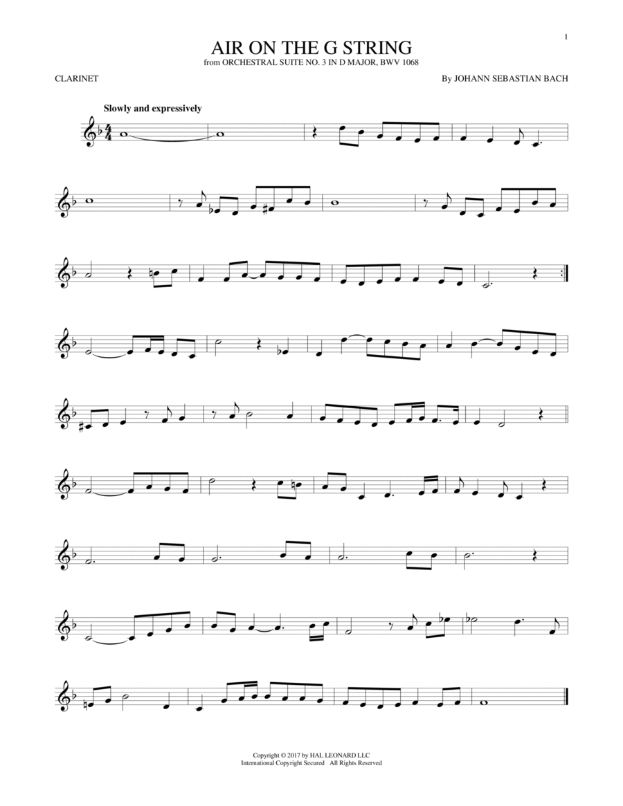 Air (Air On The G String) Clarinet Solo scores gallery preview page 1