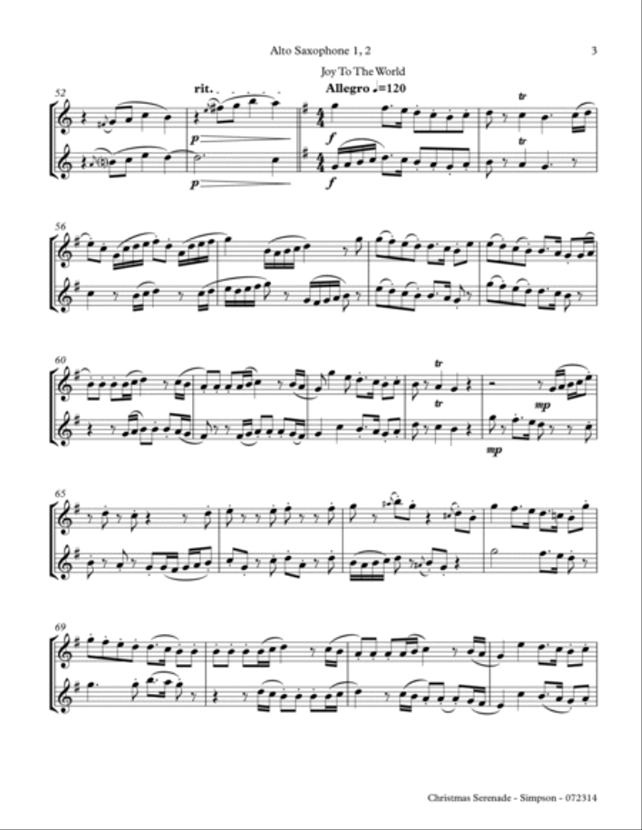 Christmas Serenade for two Alto Saxophones Alto Saxophone scores gallery preview page 3