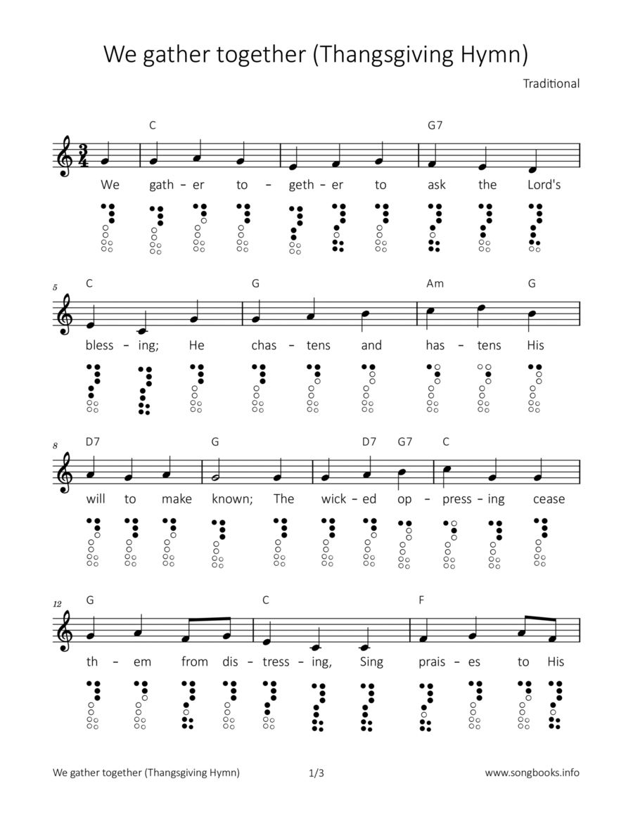 We gather together (Thanksgiving hymn) Soprano Recorder scores gallery preview page 1