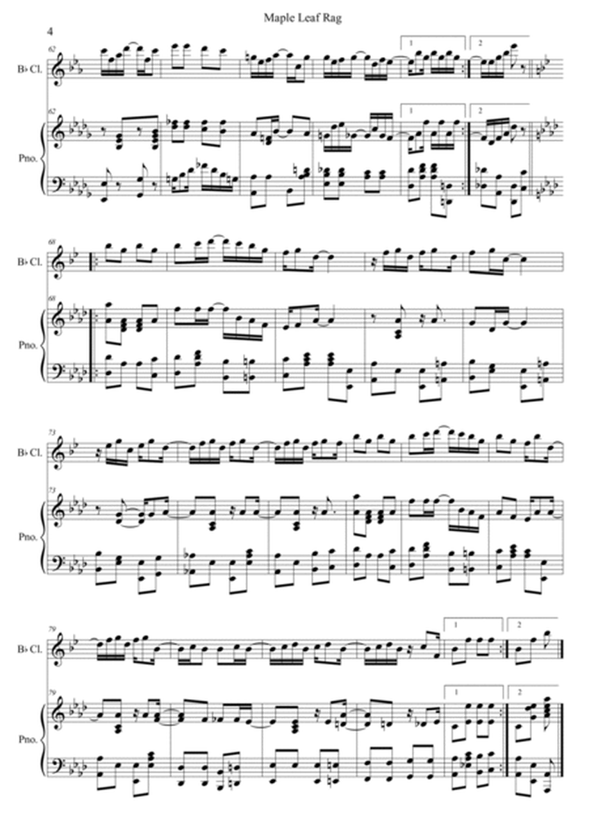 Maple Leaf Rag - Clarinet in Bb & Piano (score & parts) image number null