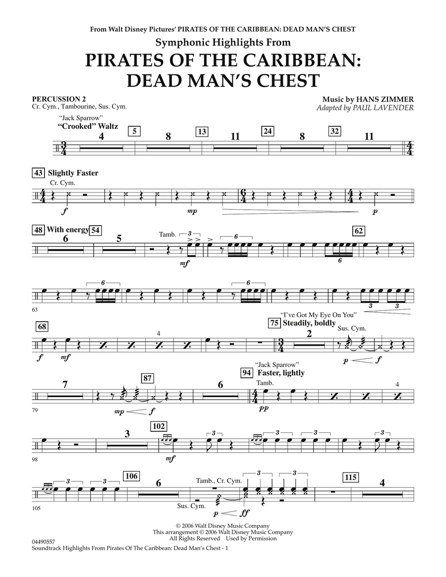 Soundtrack Highlights from Pirates Of The Caribbean: Dead Man's Chest - Percussion 2 Full Orchestra scores gallery preview page 1